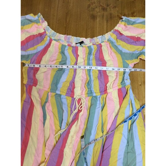 Torrid 3 Midi Challis Off Shoulder Dress Rainbow Striped Size 3X Rayon Festival - Picture 6 of 7
